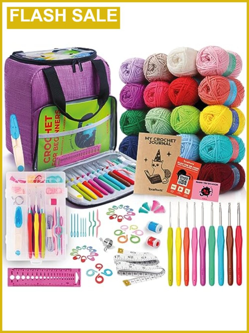 Crochet Kit for Beginners Complete Set 20 Yarn Skeins 9 Hooks Organizer